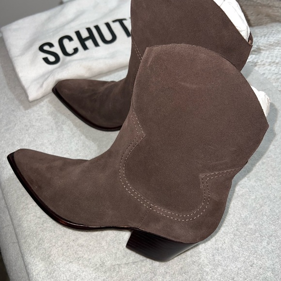 Schutz Tessie Mid Heel Cow Suede Bootie - Picture 1 of 11